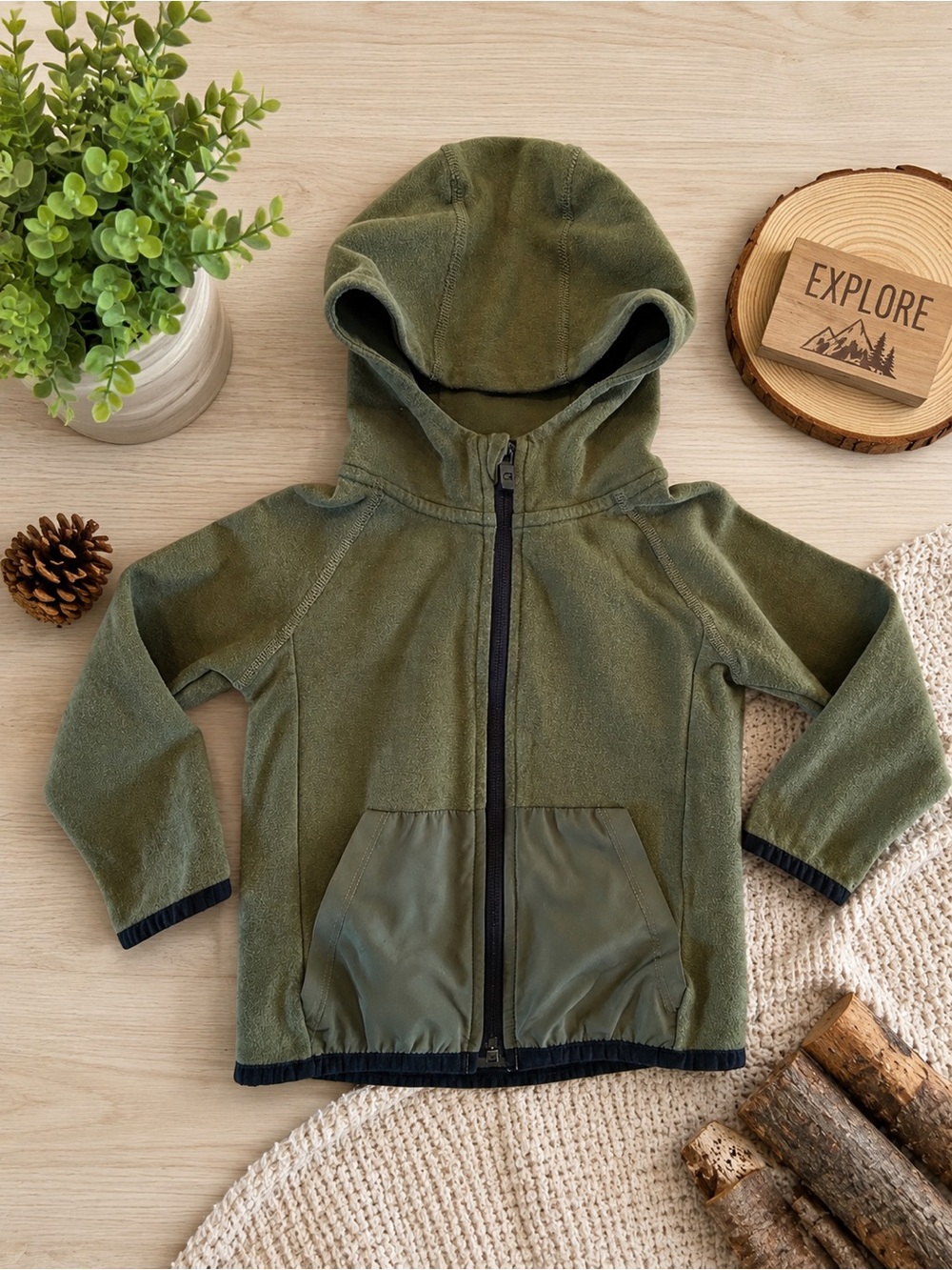 GapFit Toddler Hoodie Jacket 3Y Green Full Zip Fleece Athletic Sweatshirt